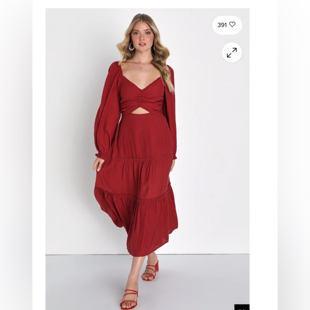 Lulu's Rust Red Long Sleeve Dress